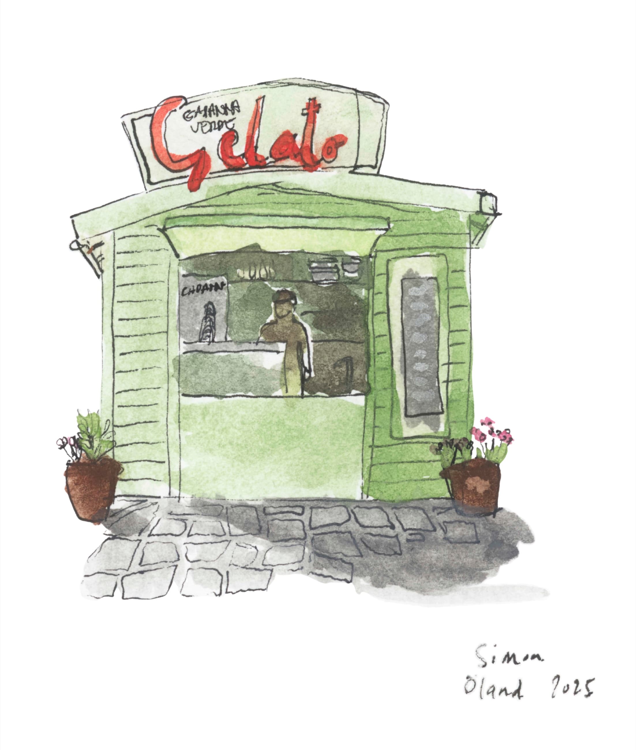 Illustration av Capanna Verdes gelatokiosk